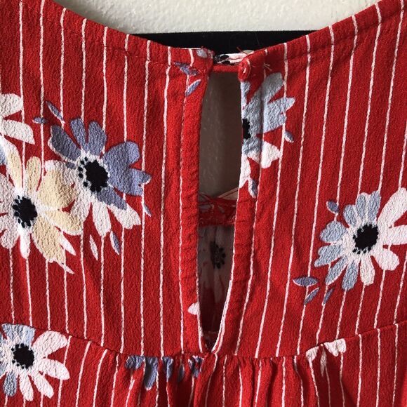 Madewell Top Womens XS Floral Stripe Cropped Boxy Oversized Keyhole Back Boho - Picture 5 of 10